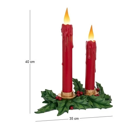 XMAS RESIN DOUBLE CANDLEHOLDER WITH RED LED CANDLE AND DRIP EFFECT