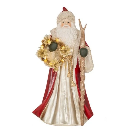 XMAS RESIN SANTA FIGURE HOLDING LIGHTING LED WREATH 65X50X120CM