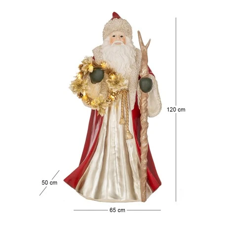 XMAS RESIN SANTA FIGURE HOLDING LIGHTING LED WREATH 65X50X120CM