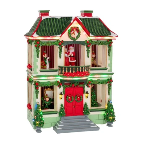 RESIN CHRISTMAS HOUSE WITH MUSIC, MOVEMENT AND LED LIGHT 36.5X17X47EK