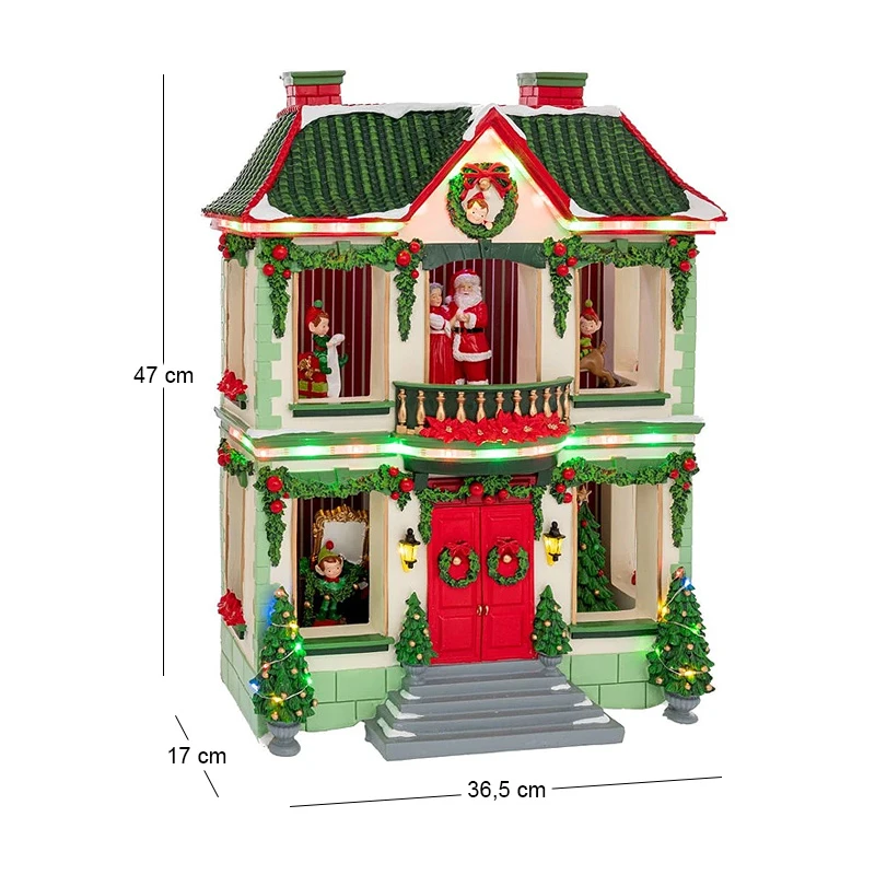 RESIN CHRISTMAS HOUSE WITH MUSIC, MOVEMENT AND LED LIGHT 36.5X17X47EK