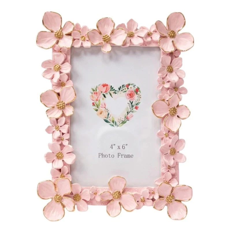WHITE RESIN PHOTO FRAME WITH EMBOSSED FLOWERS 10X15CM