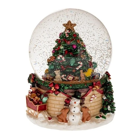 RESIN WINDING WATER GLOBE WITH XMAS TREE AND MUSIC D17X21CM