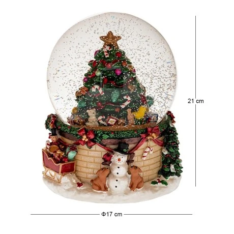 RESIN WINDING WATER GLOBE WITH XMAS TREE AND MUSIC D17X21CM