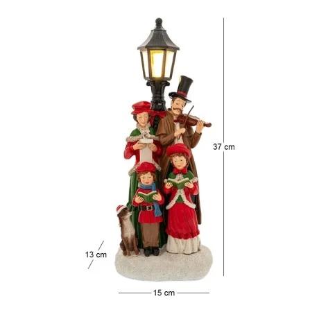 XMAS RESIN FAMILY SITTING IN LANTERN CAROL 15X13X37CM.