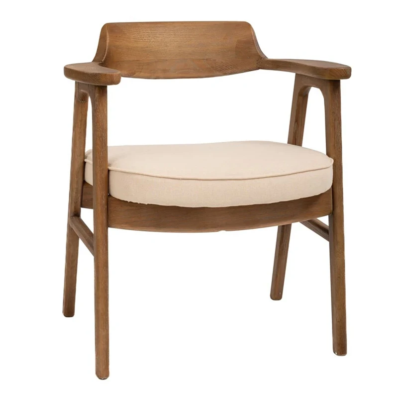 NATURAL OAK WOOD ARMCHAIR WITH LIGHT GREY CUSHION 64X56X73CM