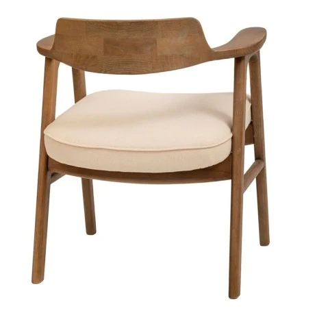 NATURAL OAK WOOD ARMCHAIR WITH LIGHT GREY CUSHION 64X56X73CM
