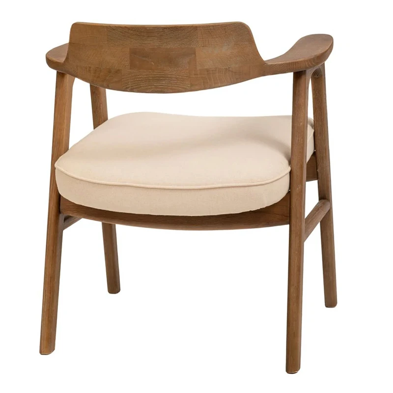 NATURAL OAK WOOD ARMCHAIR WITH LIGHT GREY CUSHION 64X56X73CM