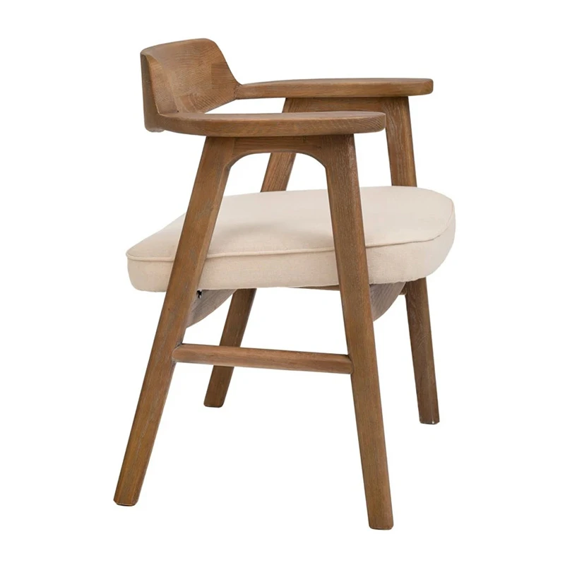 NATURAL OAK WOOD ARMCHAIR WITH LIGHT GREY CUSHION 64X56X73CM