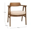 NATURAL OAK WOOD ARMCHAIR WITH LIGHT GREY CUSHION 64X56X73CM