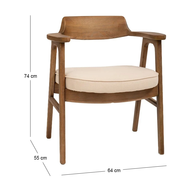 NATURAL OAK WOOD ARMCHAIR WITH LIGHT GREY CUSHION 64X56X73CM