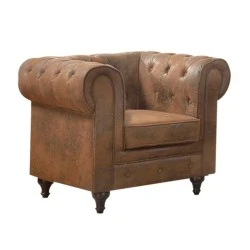 CHESTERFIELD Lounge Armchair Brown Camel Fabric CHESTERFIELD Lounge Armchair Brown Camel Fabric