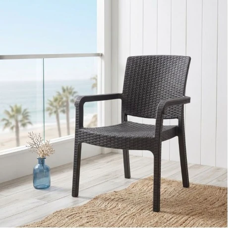 Polypropylene armchair with rattan  in brown color 56x60x86,5cm.