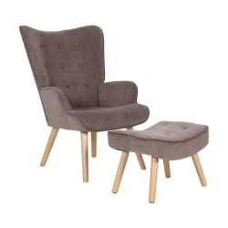 ALMA Set Armchair & Stool, Brown Velure (K/D) ALMA Set Armchair & Stool, Brown Velure (K/D)