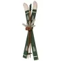 GREEN WOODEN ANTIQUE SKIS AND POLES 25X9X75CM