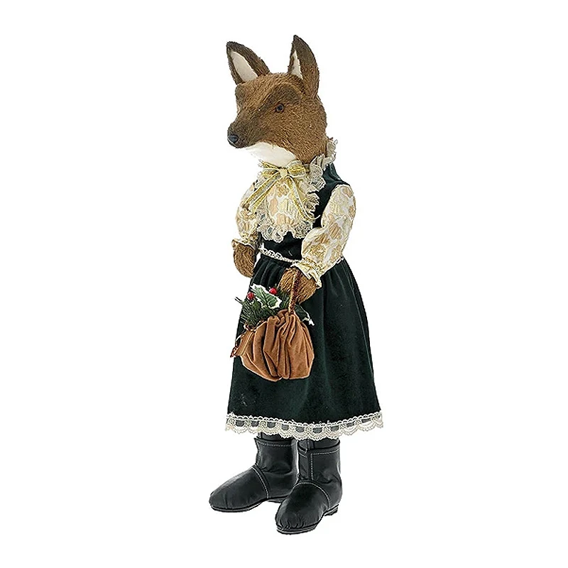 BROWN FOX WITH EMERALD GREEN DRESS 23X22X70CM