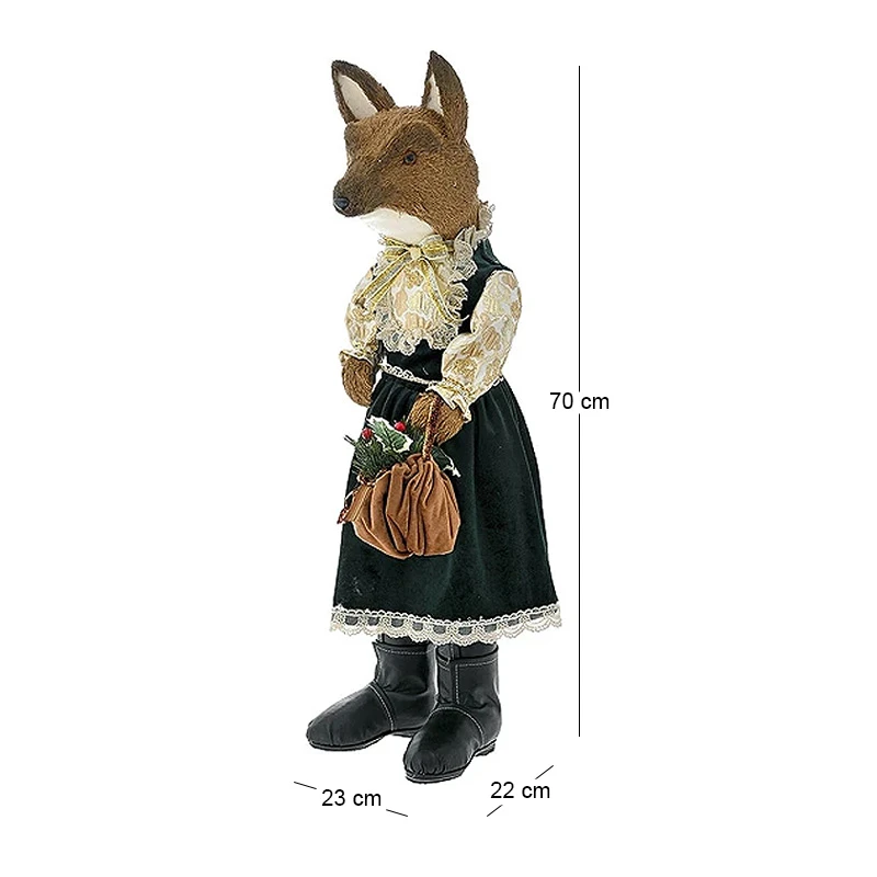 BROWN FOX WITH EMERALD GREEN DRESS 23X22X70CM