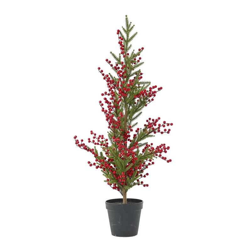 GREEN PLASTIC TREE WITH BERRIES  IN PLASTIC POT 120CM