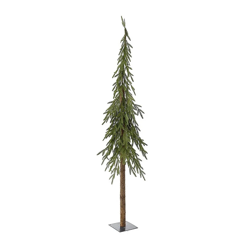 CHRISTMAS GREEN PENCIL TREE 180CM WITH REAL WOOD TRUNK ON METAL BASE