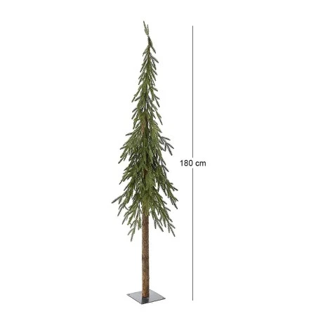 CHRISTMAS GREEN PENCIL TREE 180CM WITH REAL WOOD TRUNK ON METAL BASE