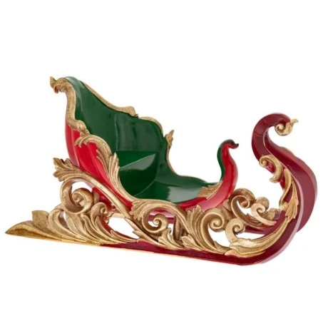 XMAS GREEN RED RESIN SLEIGH WITH DEER 57X28X30CM
