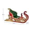 XMAS GREEN RED RESIN SLEIGH WITH DEER 57X28X30CM