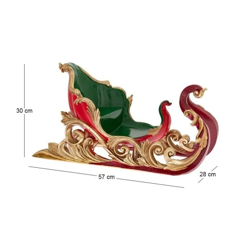 XMAS GREEN RED RESIN SLEIGH WITH DEER 57X28X30CM