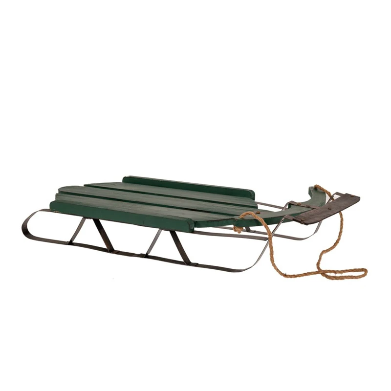 GREEN WOODEN SLEDGE 15X39X68CM