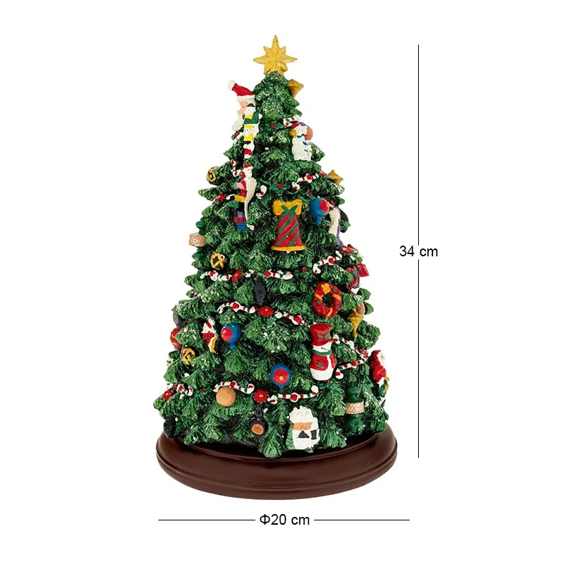 XMAS GREEN COLOUR RESIN WINDING TREE WITH LIGHT, MUSIC AND MOVEMENT 23X23X34CM