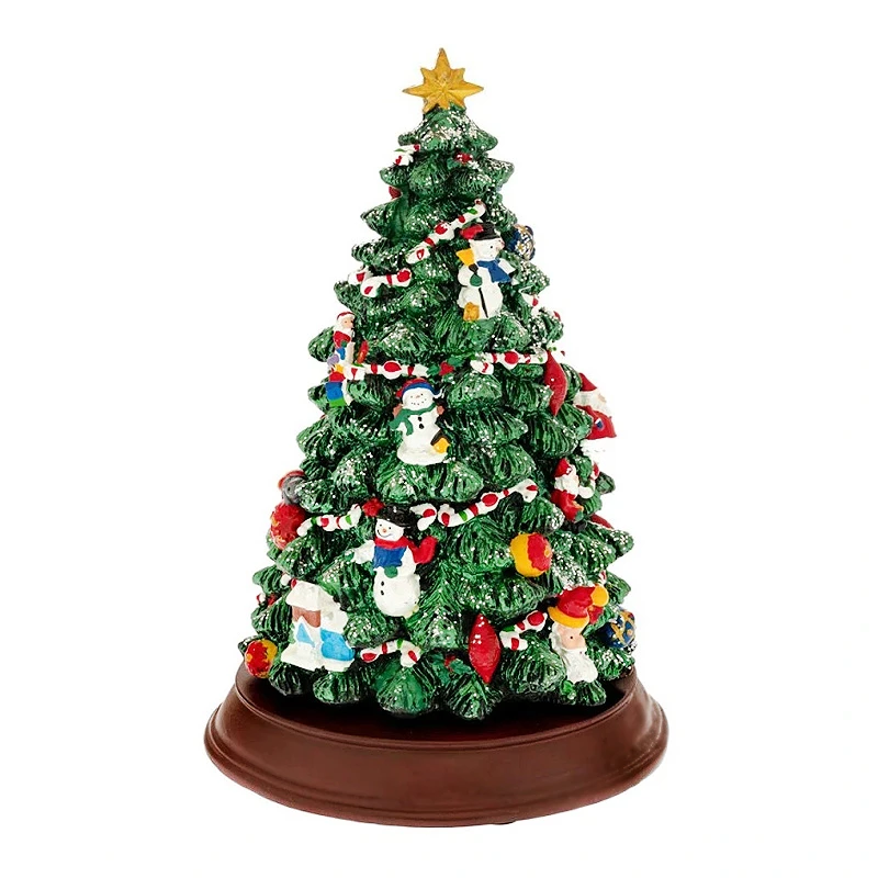 XMAS GREEN COLOUR RESIN WINDING TREE WITH LIGHT, MUSIC AND MOVEMENT 16X16X24CM