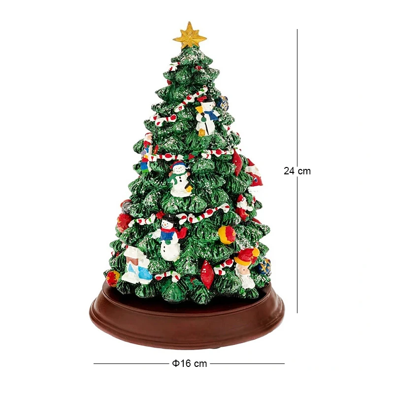 XMAS GREEN COLOUR RESIN WINDING TREE WITH LIGHT, MUSIC AND MOVEMENT 16X16X24CM