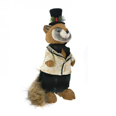 BROWN RACCOON WITH GREEN SUIT 18X22X40CM