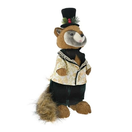 BROWN RACCOON WITH GREEN SUIT 18X22X40CM