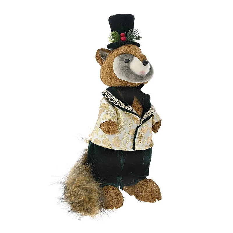 BROWN RACCOON WITH GREEN SUIT 18X22X40CM