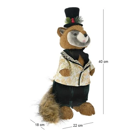 BROWN RACCOON WITH GREEN SUIT 18X22X40CM