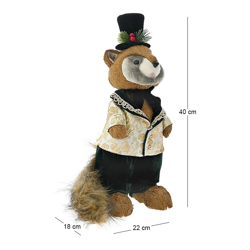 BROWN RACCOON WITH GREEN SUIT 18X22X40CM