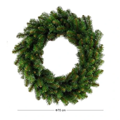 GREEN PVC CHRISTMAS WREATH 70CM