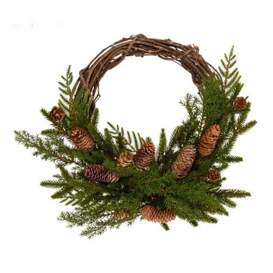 GREEN WILLOW WREATH WITH PINE CONES 45CM