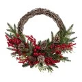 GREEN WREATH WITH RED BERRIES AND ΜΙΧ PINE CONES 50CM
