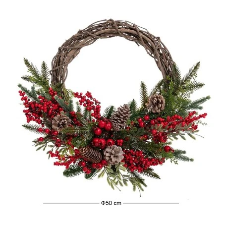 GREEN WREATH WITH RED BERRIES AND ΜΙΧ PINE CONES 50CM