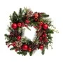 GREEN WREATH WITH RED BERRIES RED  BAUBLES AND ICED PINE CONES 40CM