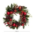 GREEN WREATH WITH RED BERRIES RED  BAUBLES AND ICED PINE CONES 40CM