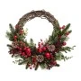 GREEN WREATH WITH RED BERRIES RED  BAUBLES AND ICED PINE CONES 50CM