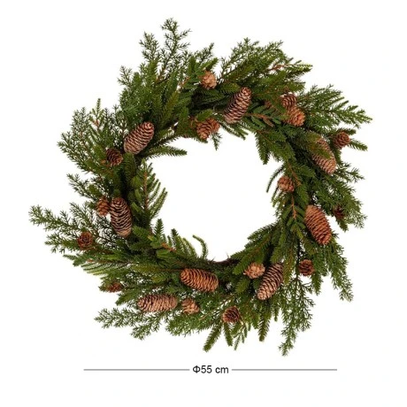 GREEN WREATH WITH PINE CONES 55CM