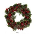 GREEN WREATH WITH RED BERRIES, PINE CONES AND POMEGRANATES 56CM