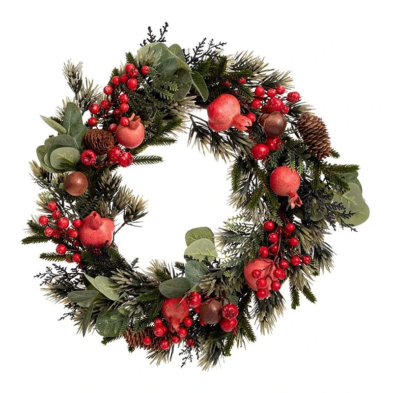 GREEN WREATH WITH POMEGRANATES MYSHROOM BERRIES AND PINE CONES 50CM