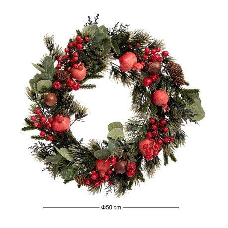 GREEN WREATH WITH POMEGRANATES MYSHROOM BERRIES AND PINE CONES 50CM