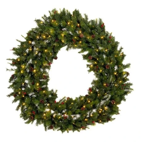 CHRISTMAS GREEN PRE-LIT WREATH 150CM WITH 150LED WARM WHITE LED