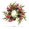 GREEN WREATH WITH BERRIES AND CANDLE HOLDERS 45CM
