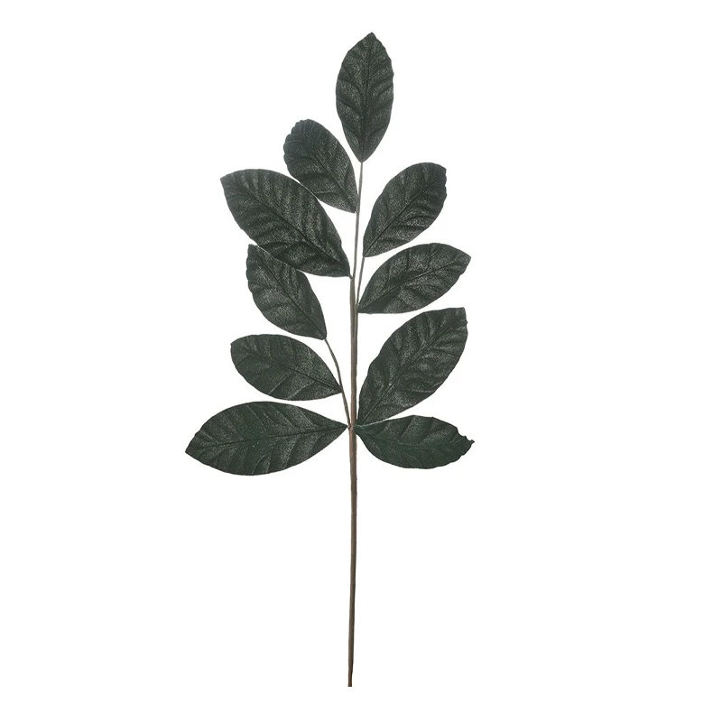 GREEN VELVET GLITTER LEAFS STEM 65CM